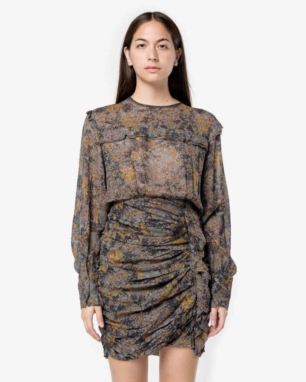 ISABEL MARANT ETOILE Womens Dress Size 36 Gray Floral Ruched Ruffle JIRVINA